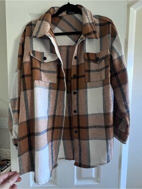 Plaid Shacket Jacket in Brown & White